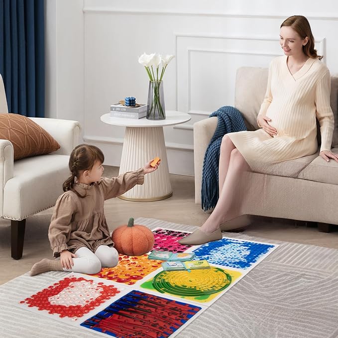 Art3d 11.8”x11.8” Textured Liquid Sensory Flooring Tiles, Interactive Glossy Fusion Play Mats for Kids, Toddler, Teens, Stress Relief & Calming Toys, 6pcs per Set