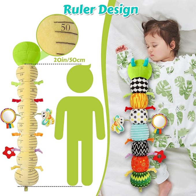 Baby Sensory Toys for 0-6 6-12 Months, Musical Stuffed Caterpillar Toy with Crinkle Rattle Mirror, Baby Essentials Infant Tummy Time Toys for 3 6 9 12 18 Months, Newborn Boys Girls Shower Gifts