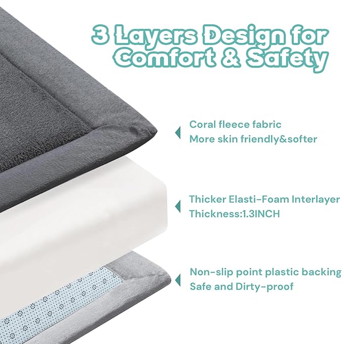Baby Play Mat for Floor, 71'' x 59'' Thicken Foam Soft Padded Playmat for Tummy Time, Playpen Mat for Toddlers, Water-Repellent Coral Velvet, Non-slip Bottom Safe for Crawling (Light Grey)