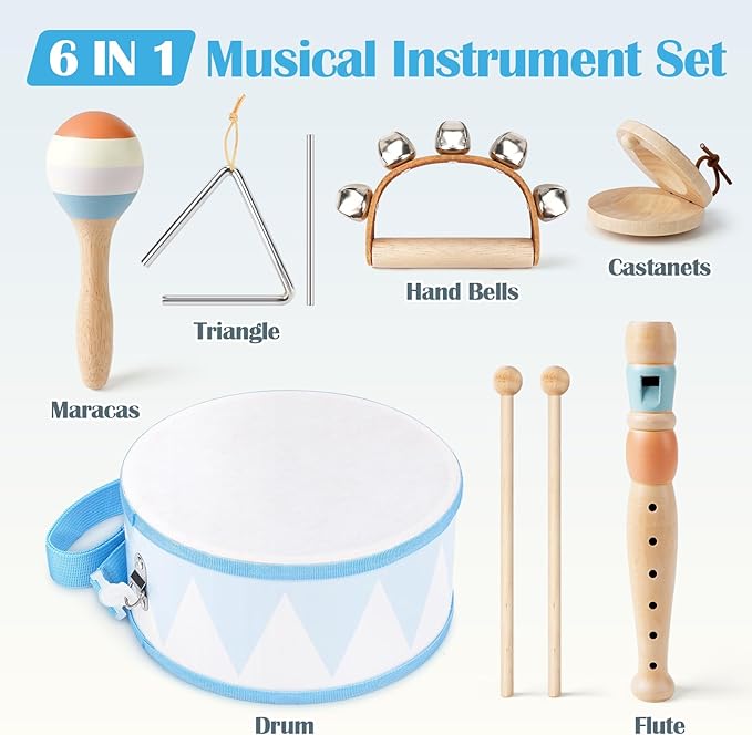 Drum Set for Boys - Toys for 2 3 Year Old Boy Birthday Gifts - Wooden Montessori Musical Instruments for Toddlers 2-4, Preschool Musical Toys with Snare Drum for Kids Age 3-5