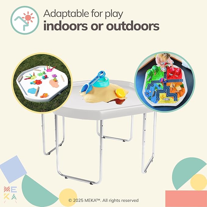 MEKA Large 38"x38" Tuff Tray Set White, Activity Sensory Tray Plus Stand Children, Outdoor Play Sand and Water Table for Toddlers and Kids, Toy Boys Girls