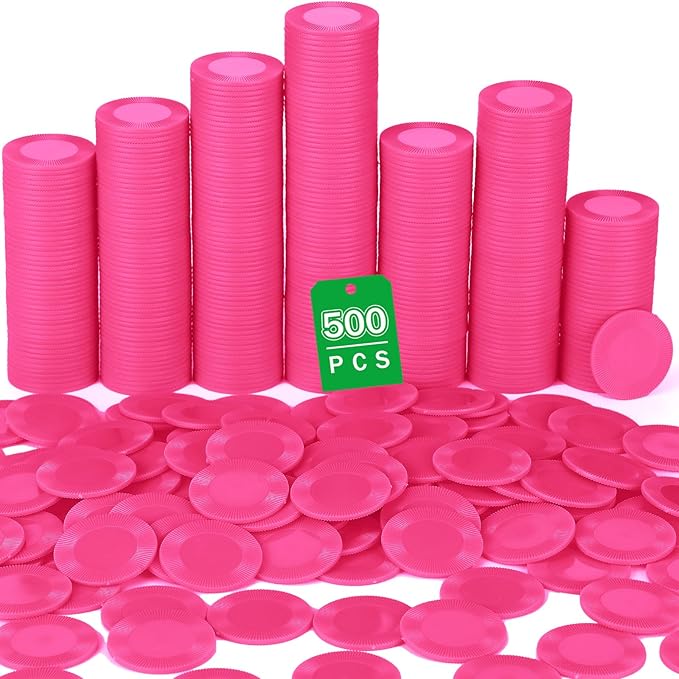 Leitee 500 Pcs Pink Plastic Poker Chips Bulk 1.5 Inch Mini Bingo Chips Tokens Markers Blank Casino Counting Discs Learning Math Counters for Adults Interlocking Game Counting Reward Card