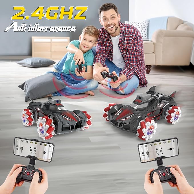 Yasola RC Car with Camera for Kids, Remote Control 360° Rotating High Speed Stunt Vehicle Toy for Boys and Girls, Rechargeable Racing Drift Cars with Flashing Lights and Dynamic Sound for Adults