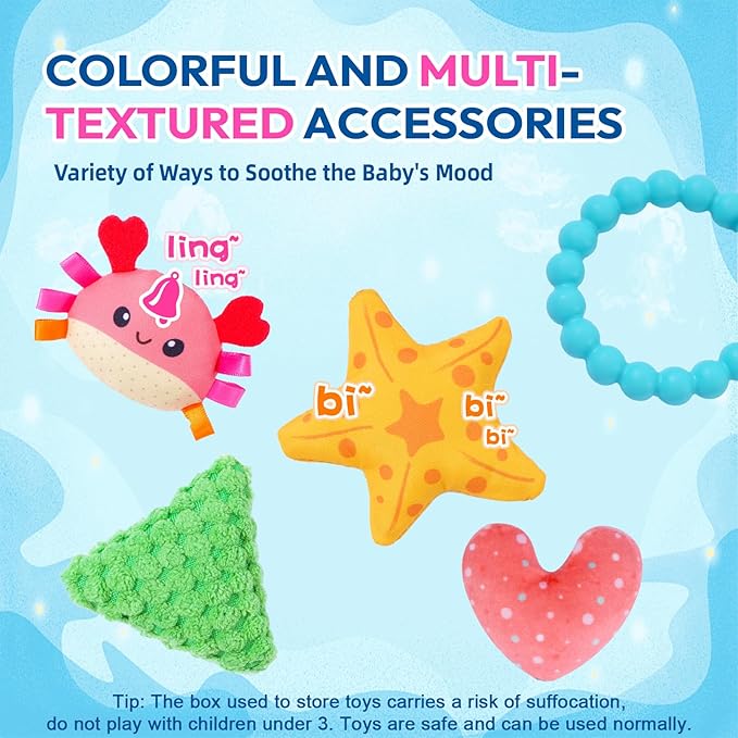 Jollybaby Plush Stuffed Activity Pull String Hanging Toys for Stroller Car Seat Crib or Gym, Montessori Sensory Carseat Toy for Baby 0-3-6-12-18 Months, Whale Toy for Infant Baby Boy Girl Gifts