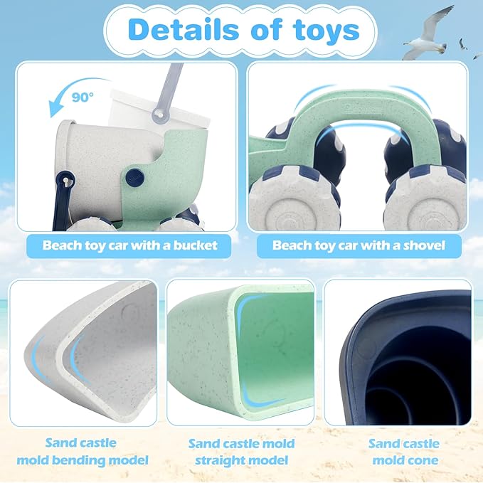 Asweets Beach Sand Toy Set Include Shovel, Bucket and Sandcastle Mold, Organic Green Plastic Travel Beach Sand Toys for KidsIdeal, Gift for Boys and Girls