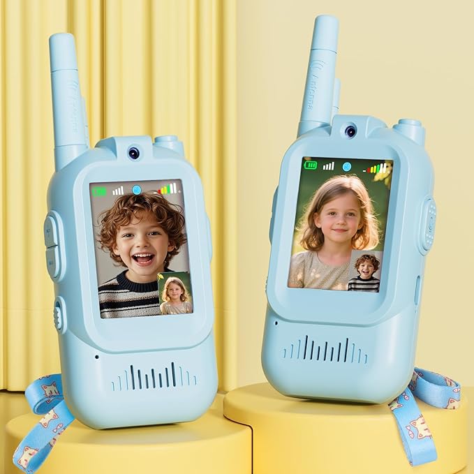 Walkie Talkie for Kids with Video: 2 Pack Rechargeable Toddler Toys with HD Camera & Voice Changer, Long Range Gift Toys for Boys & Girls Ages 3-8 for Outdoor Play, Camping, Travel, Hiking (Blue-Blue)