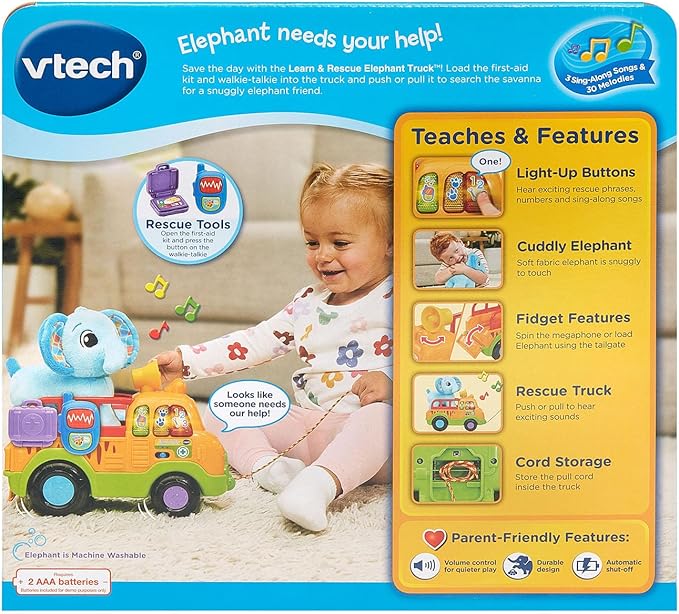 VTech Learn and Rescue Elephant Truck Pull Toy with Plush Elephant