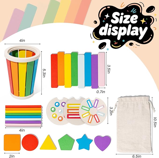 Shape & Color Sorting Montessori Toys for Toddlers 1-3, Wooden Sensory Toys, Preschool Learning Activities Matching Game, Educational Toy for Fine Motor Skills, Travel Gift for Boys Girls