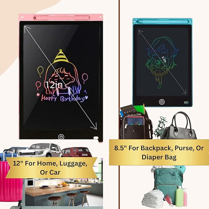 2-Pack LCD Writing Tablets for Kids – 12″ Large & 8.5″ Portable Colorful Doodle Boards – Eye-Safe LCD Screen, Ultra-Thin, Reusable Drawing & Learning Toys for Girls Boys Teenagers(Green)