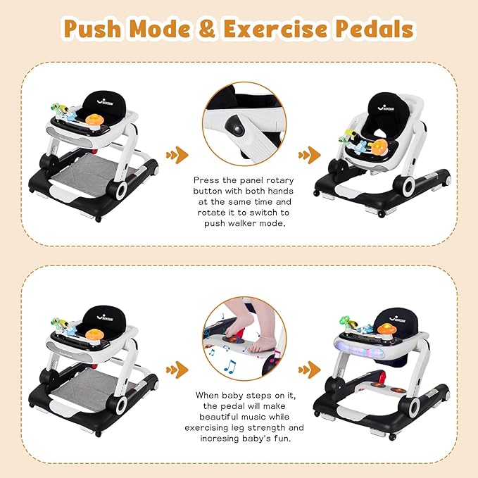 5 in 1 Baby Walker, Activity Baby Walker-Baby Bouncer, Rocker, Activity Center,Seat and Push Walker,Detachable Trampoline Mat, Adjustable Speed Rear Wheels and Height,Ages 6-18 Months