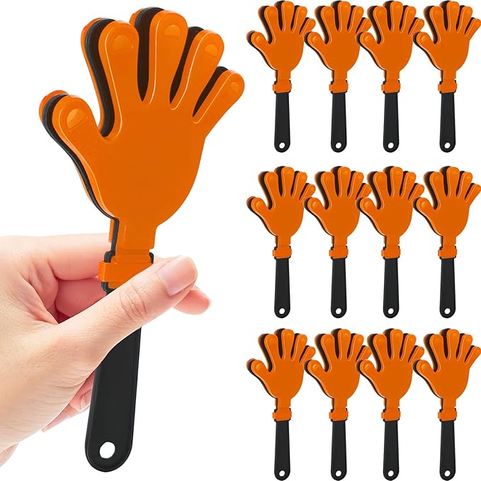 12Pcs Hand Clappers Noisemakers 7.5 Inch Clappers Noisemakers Plastic Hand Clappers for Birthdays Game Football Sporting Events Cheers Supplies Dance Basketball Football Noisemakers(Orange and Black)