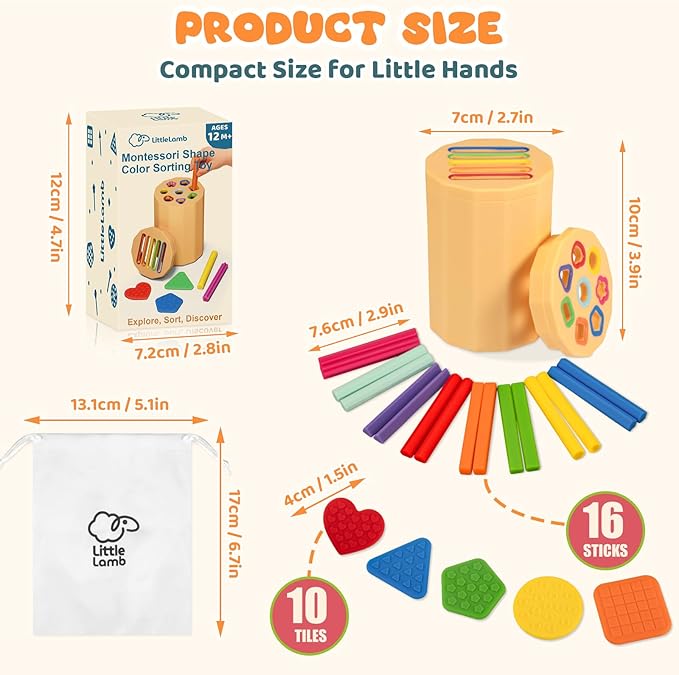 Shape & Color Sorting Montessori Toy for Toddlers 1-3 with Dual Lids – Silicone Sensory Toys, Educational Preschool Toy for Fine Motor Skills, Learning & Restaurant Play for Boys and Girls