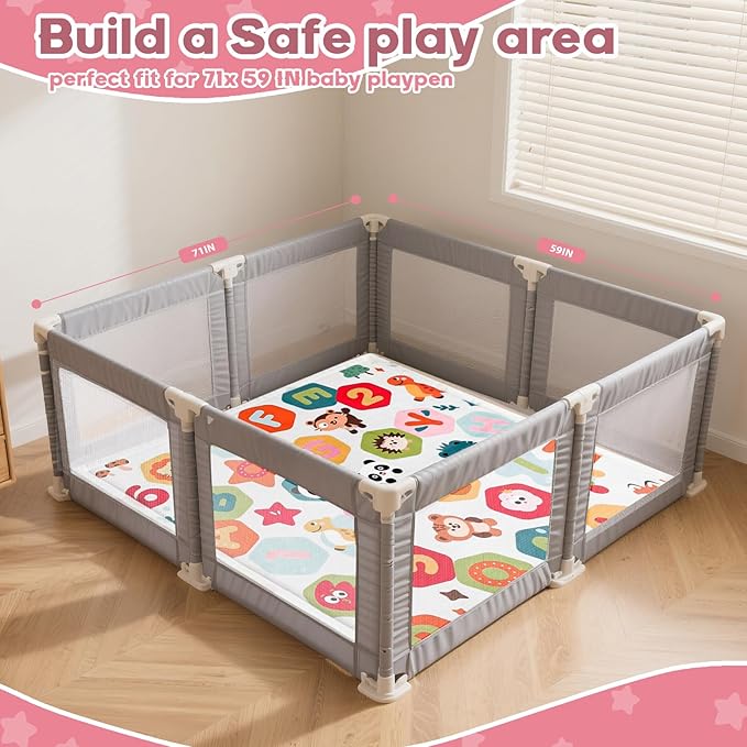 Baby Play Mat for Floor, 50'' x 50'' Thicken Foam Soft Padded Mat for Tummy Time, Playpen Playmat for Toddlers, Water-Repellent Coral Velvet, Non-slip Bottom Safe for Crawling (Animal)