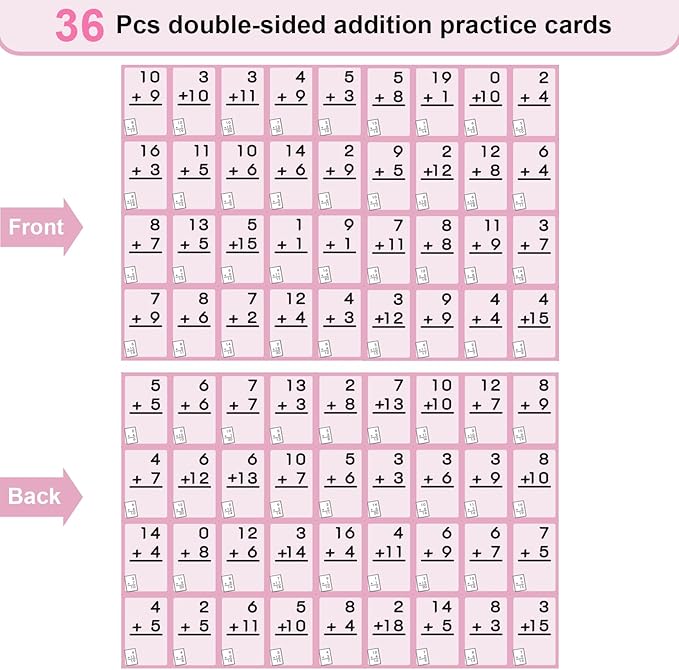 1-12 Math Flash Cards with 6 Dry Erase Pens, 15Pcs Big Addition Flash Cards + 36 Pcs Random Double-Sided Addition Practice Card, Educational Math Flashcards for Kids Ages 3+