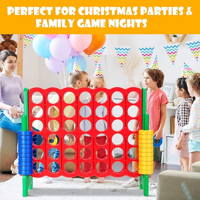 COSTWAY Jumbo 4-to-Score Giant Game Set, 4 in A Row for Kids and Adults, 3.5FT Tall Indoor & Outdoor Game Set with 42 Jumbo Rings & Quick-Release Slider, Perfect for Holiday Party & Family Game, Green