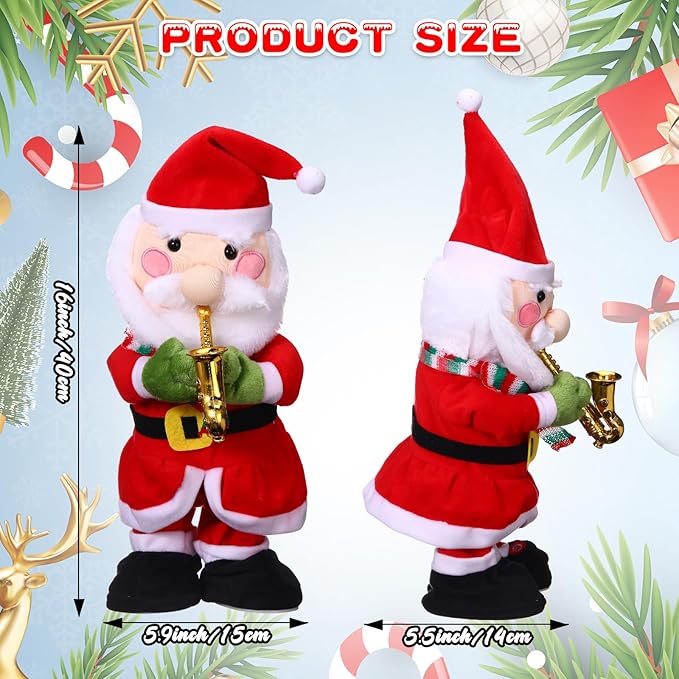 Singing Dancing Christmas Tree Santa Claus with Music Animated Christmas Toys Plush Interactive Toy Figures with 8 Songs and Lights Repeat What You Say, Xmas Gift(Santa Claus)
