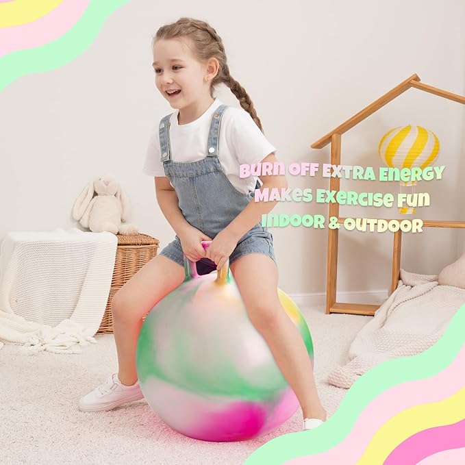 ZOOJOY Hopper Ball for Kids, Clouds Hopping Toys, 20 Inch Bouncy Ball with Handle for Boys Girls Aged 6-12, Inflatable Bounce Hopper Toy with Pump