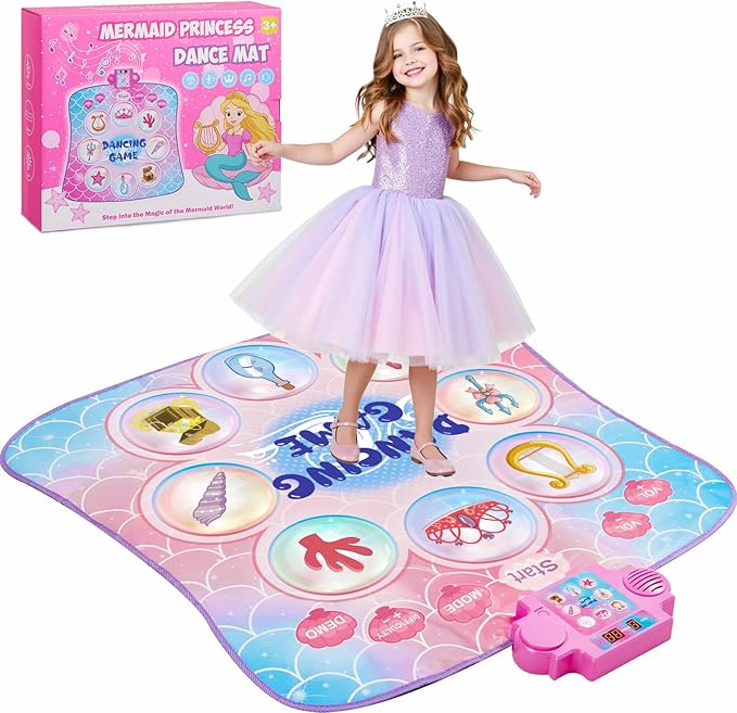 Dance Mat for Kids 3-12 Year Old Girls: 2025 Exclusive Mermaid Dance Mat Toy, 9-Button Light Up Board, 3 Game Modes 9 Levels Dance Pad, Music Princess Toys Birthday Xmas Gifts for 3-12 Girls