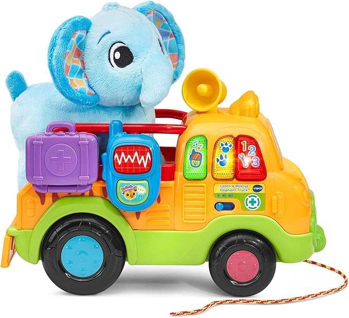 VTech Learn and Rescue Elephant Truck Pull Toy with Plush Elephant