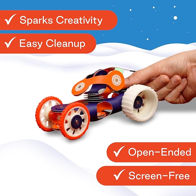 Clixo Mars Station Pack - 48 Magnetic Pieces in 14 Shapes. Flexible STEM Building Glow-in-The-Dark Set with All-Terrain Wheels & Galactic Adventure. Build Rovers, Spaceships & Labs. Ages 6+