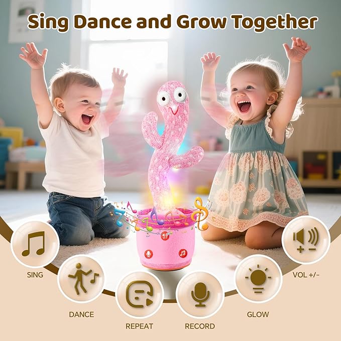 Rechargeable Dancing Talking Cactus Toy for Baby Toddlers, Baby Girl Toys, Volume Adjustable, Mimicking, Recording, Singing English Songs, Xmas Baby Toys & Gifts for Girls, Stocking Stuffers for Kids