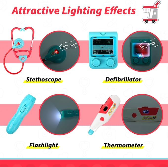 Liberry Doctor Kit for Toddlers Ages 2 3 4 5, Pretend Kids Doctor Playset with Cart, Costume and Stethoscope, Role Play Medical Toys Christmas Birthday Gift for Girls Boys (Red)