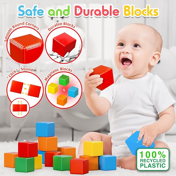 Magnetic Blocks, 1.41 inch Large Magnetic Building Blocks for Toddlers 3 4 5 6 7 8 Years Old Boys Girls Magnet Cubes for Kids 1-3 Montessori Toys STEM Preschool Educational Building Cube 30 Pcs