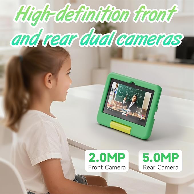 Kids Tablet, 7 inch Android Tablet for Kids, 4GB RAM 32GB ROM 1TB Expand, Toddler Tablets with Parental Control, IPS Screen, Dual Camera, Educational, Games, Shockproof Case for Boys/Girls (Green)