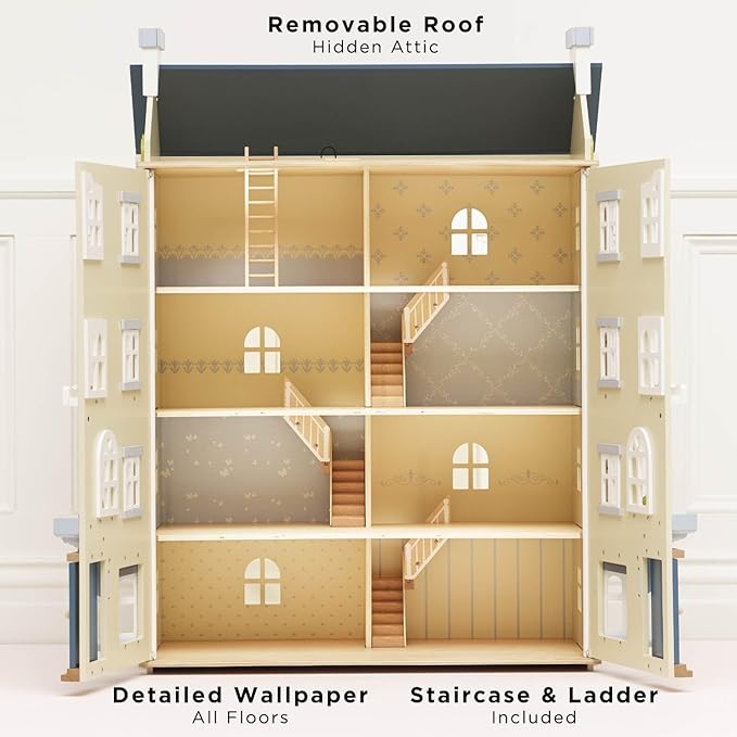 Le Toy Van - Palace House Large Wooden Doll House | Great As a Gift | 5 Storey Wooden Dolls House Play Set - Suitable for Ages 3+