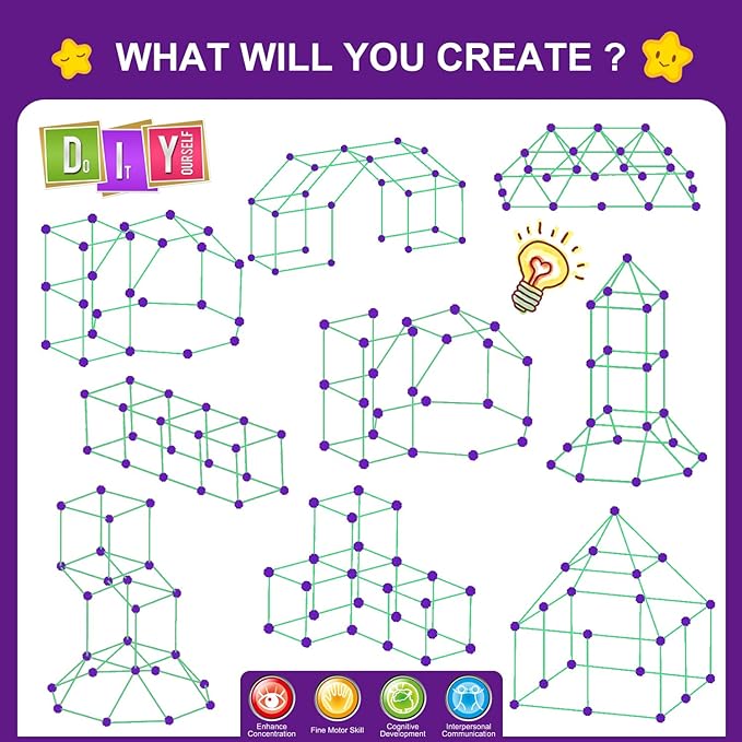 Glow In The Dark Fort Building Kit for Kids,STEM Construction Toys, Educational Gift for 3 4 5 6 7 8 9 10 11 12 Years Old Boys and Girls,Ultimate Creative Set for Indoor & Outdoors Activity,200 Pcs