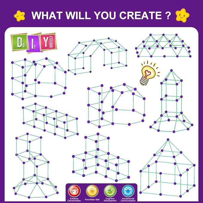 Glow In The Dark Fort Building Kit for Kids,STEM Construction Toys, Educational Gift for 4 5 6 7 8 9 10 11 12 Years Old Boys and Girls,Ultimate Creative Set for Indoor & Outdoors Activity,140 Pcs