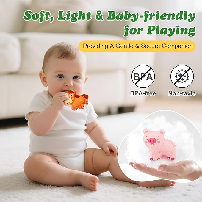 Baby Toys 6-12 Months Montessori Sensory Toy Barn with Stuffed Farm Animals, Rattle, Crinkle for Infants. Portable Learning Gift for 6 Month Old, 1-3 Year Old Toddlers, Christmas Stocking Stuffers