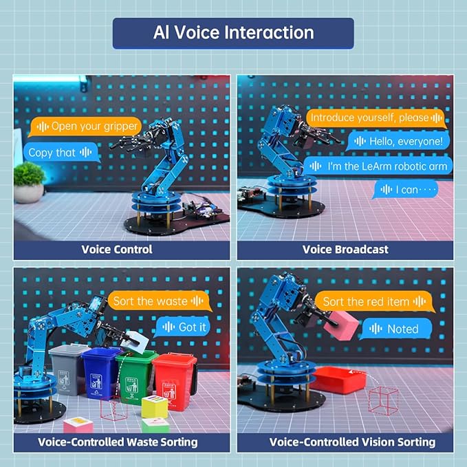 Robotic Arm for Arduino AI Vision & Voice Interaction 6DOF Serial Bus Servo Smart Robot Arm, STEM Project Educational Robot & Engineering Kits, Science/Coding/Programming Set, LeArm AI Standard Kit