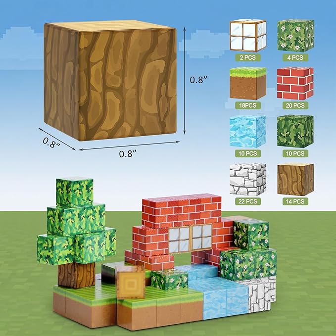 Hayder 100PCS Build Mine Forest World Magnetic Building Blocks Craft Set, Stacking Magnet Cubes STEM Construction Montessori Sensory Toys for Kids Boys Girls 3+