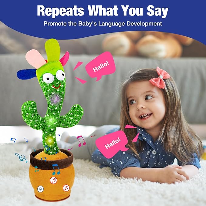 Ayeboovi Dancing Talking Cactus Toy for Toddlers, Adjustable Volume 120 Songs Singing Cactus Repeating What You Say, Interactive Recording Mimicking Cactus Toy Baby Gifts for Boys and Girls