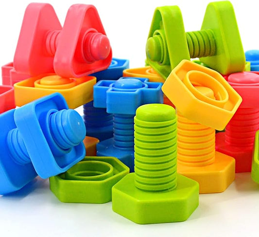 TOMYOU 32 pcs Shapes Nuts and Bolts Stacking Toys - STEM Color Sorting Learning Games - Montessori Building Kids Matching Game for Preschoolers - Construction Fine Motor Skills for Kids