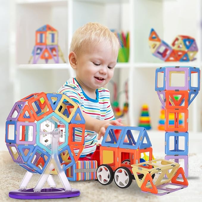 MAGBLOCK Magnetic Blocks Magnet Tiles Educational Toys for 3+ Year Old Boys and Girls Gifts Set 120PCS, Learning by Playing Games with Wheels, Compatible with Major Brands Building Blocks for Kids