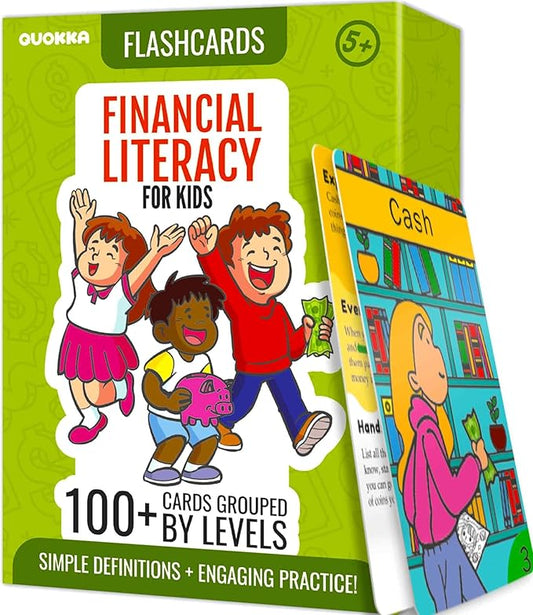 QUOKKA Financial Literacy Flash Cards for Teens – 110 Cards Teaching Kis About Money Management, Budgeting, Savings – Easy Money Games for Kids Ages 12+ – Fun Financial Literacy Games and Learning