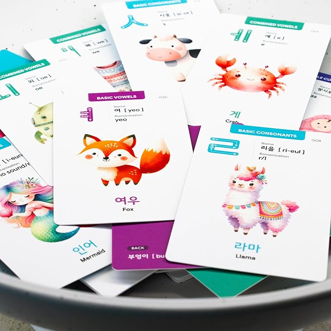 Korean Hangul Flashcards for Beginners - 55-Card Set for Mastering The Korean Alphabet, Numbers & Colors with MP3 Audio