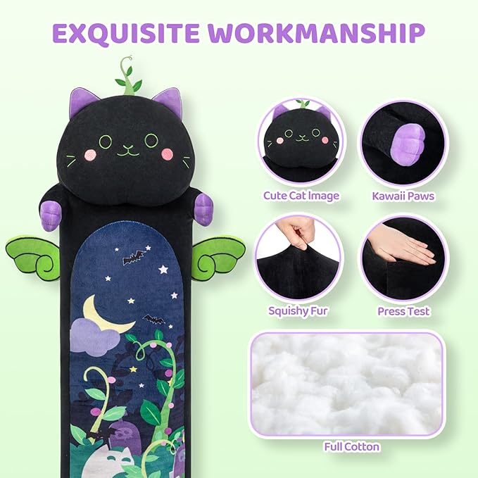 Mewaii Long Cat Plush 5 Sizes, 120% Extra Filling Giant Plushness Kids Body Pillow, Kawaii Cute Black Cat Stuffed Animals Plushies, Big Long Body Pillow Black Cat Plush Gift for Girls 36”