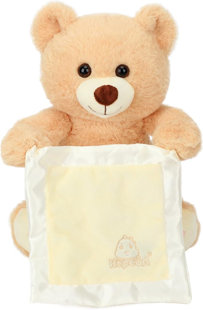 Hopearl Peek A Boo Bear with Security Blanket Interactive Repeats What You Say Plush Teddy Bear Toy Musical Singing Talking Stuffed Animal Adorable Electric Animate Birthday Festival, Beige, 11''