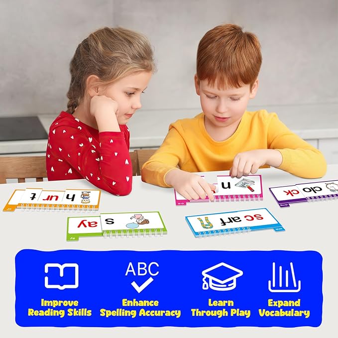 40 Read and Rhyme Flip Books,Phonics Word Family Build Book Learn to Read Phonics Flash Cards,Sight Words Flash Cards Kindergarten Reading Books,Flip Book Word Games for Preschool Learning Activities