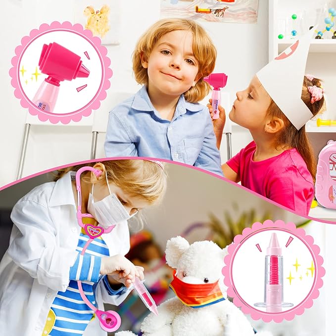 Kids Doctor Kit for Girls, Doctors Set for Toddlers 22 Pieces Doctor Play Gift for Kids Medical Toys Set with Roleplay Doctor Costume Toddlers Ages 2 3 4 5 6 Year Old