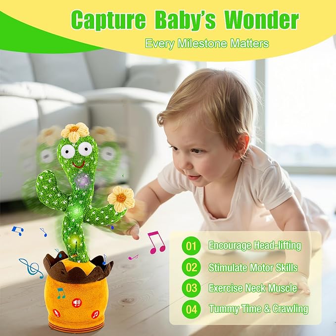 Ayeboovi Dancing Talking Cactus Toys for Baby Toddler, Interactive Talking Cactus Baby Toys Repeating Record What You Say, Volume Adjustable Singing Mimicking Toy with 120 Songs for Boys Girls Gifts