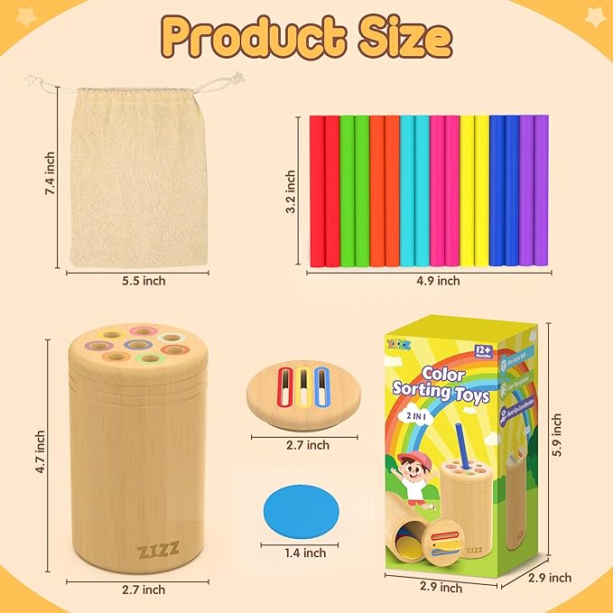 ZIZZ Montessori Toys for 1-3 Years Old - Color Sorting Toys for 1-3 Year Old Toddler Color&Shape Learning Game Educational Toy for Toddler Ages 2-4 Toddlers Christmas Birthday Gifts