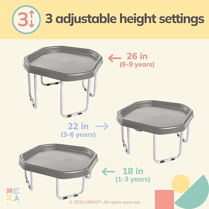 MEKA Small 28"x28" Tuff Tray Set Grey, Activity Sensory Tray Plus Stand Children, Outdoor Play Sand and Water Table for Toddlers and Kids, Toy Boys Girls