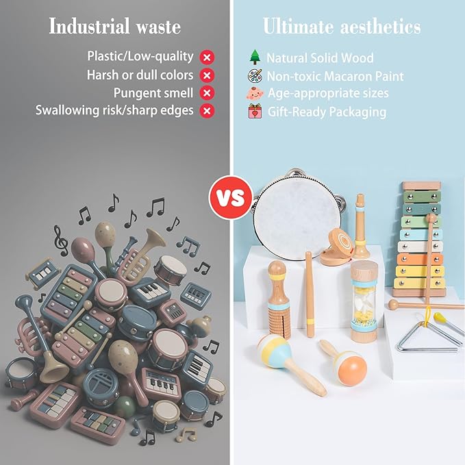 Baby Musical Instruments for Toddlers 1-3, 8PCS Montessori Musical Toy Set with Xylophone, Drum, Maracas...Perfect Toy Gift for 1-3 Year Old Boy Girl