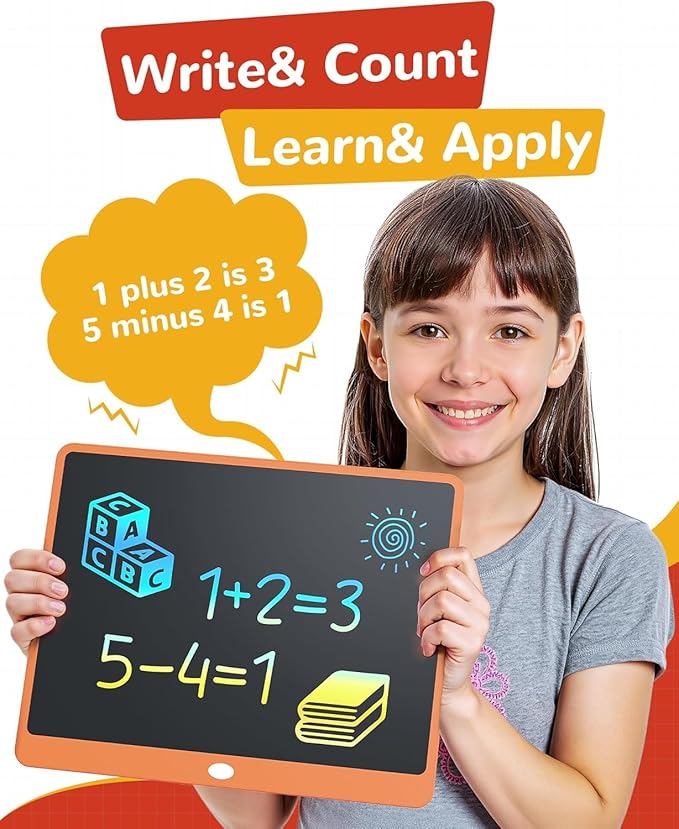 TEKFUN LCD Writing Tablet Doodle Board, 16inch Colorful Drawing Tablet Kids Travel Essentials, Kid Toys 6 7 8 Year Old Girls Boys (Orange)