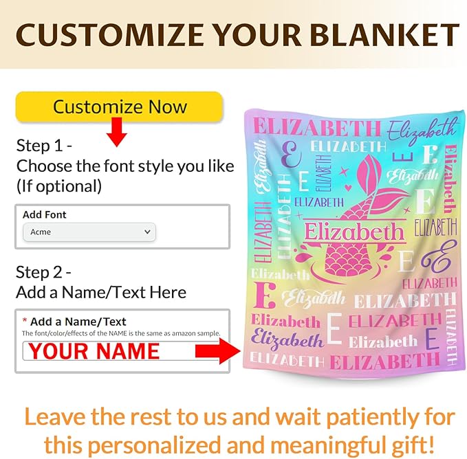 Girls Blankets, Custom with Name Mermaid Throws Gifts for Kids Teens Women, Personalized Soft Comfy Monogram Flannel Fleece Blanket for Bed Couch Sofa Home Decor, Mermaid Stuff Themed Gifts