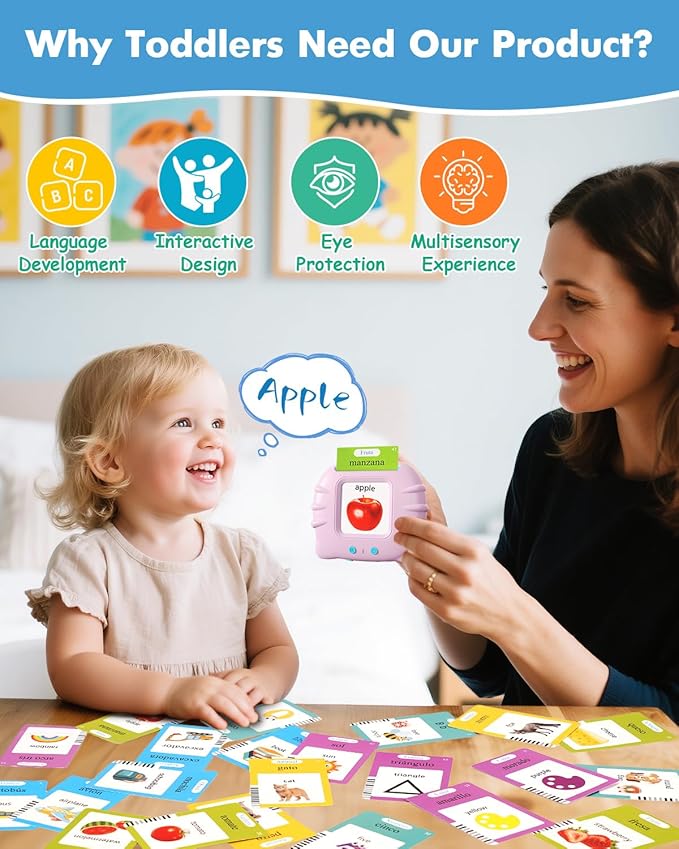510 Words Toddler Spanish English Talking Flash Cards for 1 2 3 4 5 6 Years Old Boys and Girls, Autism Sensory Therapy Toys for Kids, Leaning Educational Montessori Pocket Speech Christmas Toys 1-3